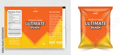 Chips package design, foil bags with the original file in 3d illustration.  Chip's packaging ideas | chip packaging, packaging, chips, vector, template.