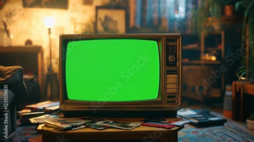 Retro TV Green Screen Vintage Living Room 70s Nostalgia