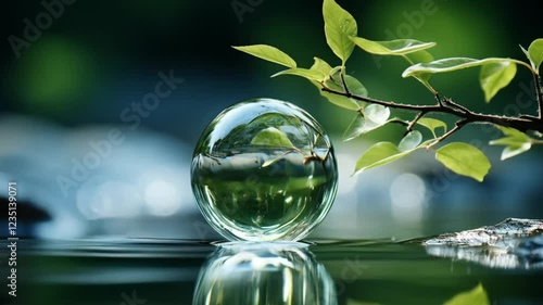 Wallpaper Mural Drops of water surrounded by ripples, reflections and diverse foliage. Ecology and environment concept Torontodigital.ca