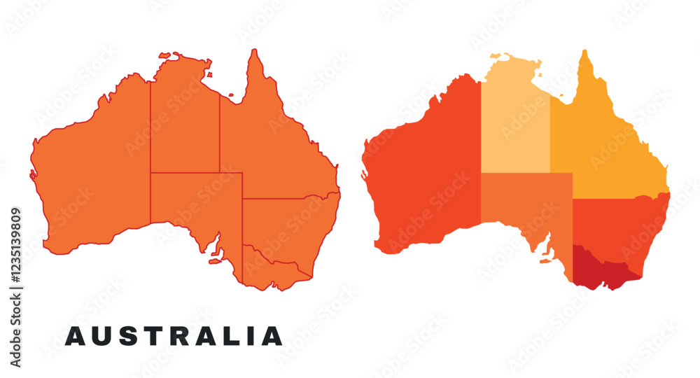 Fototapeta premium Australia map yellow regions political map outline vector