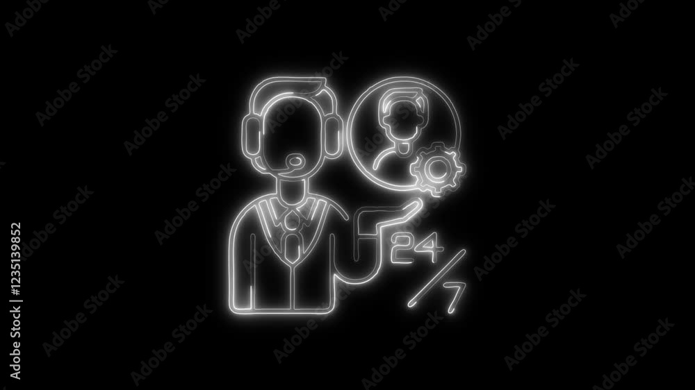 Glowing neon Customer Support icon isolated on black background. HD Video motion graphic animation Glowing neon Customer Support icon isolated on black background. HD Video motion graphic animation