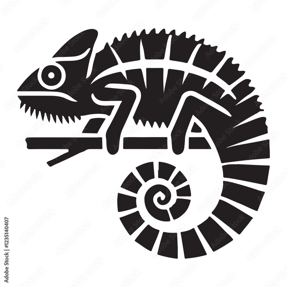 Fototapeta premium Chameleon Silhouette on Branch Vector Illustration Design