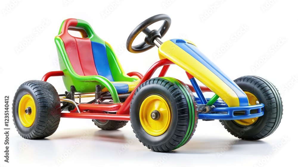 Brightly Colored Children's Go-Kart on White Background. Generative AI Brightly Colored Children's Go-Kart on White Background. Generative AI