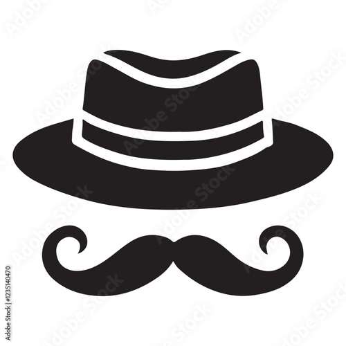 Silhouette Vector Illustration of a Fedora Hat and Mustache