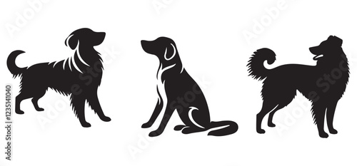 Three Dog Silhouettes Vector Illustration for Canine Designs