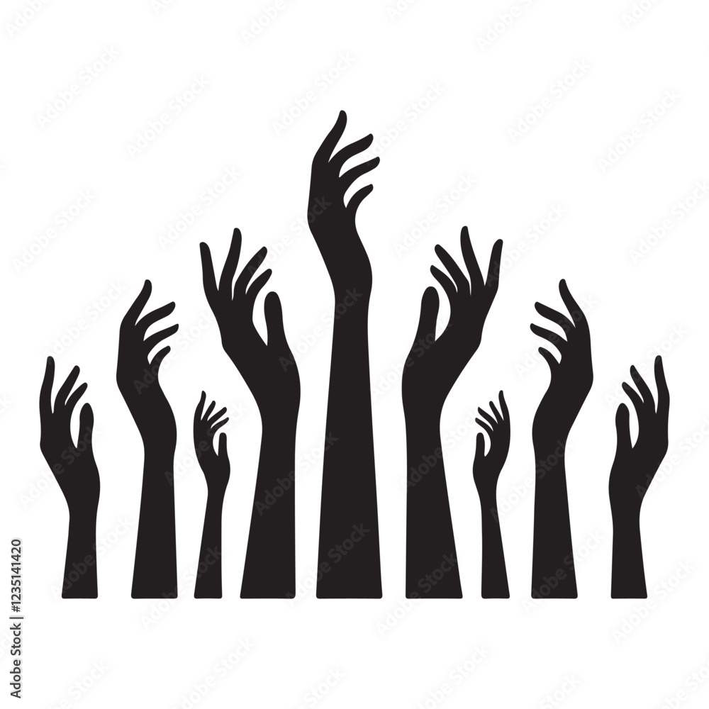 Obraz premium Reaching Hands Silhouette Vector Illustration