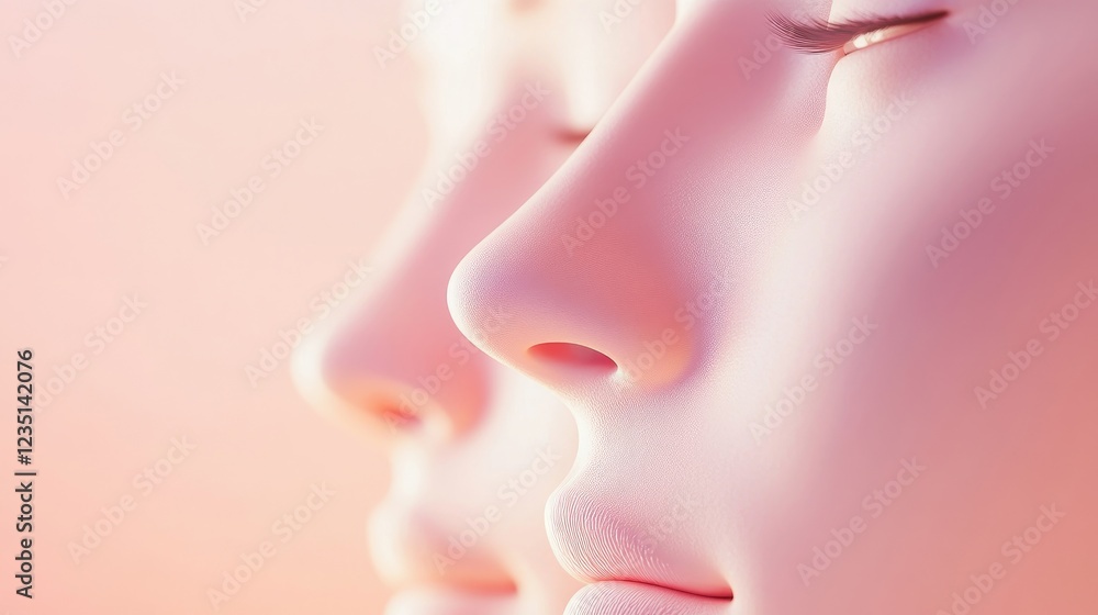A minimalistic display of nose shapes against a soft pastel background, focusing on elegant contours A minimalistic display of nose shapes against a soft pastel background, focusing on elegant contours