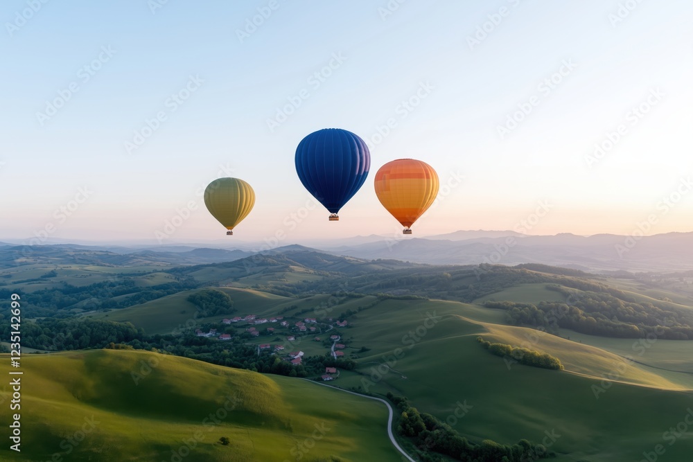 Naklejka premium Heißluftballonfahrt über eine malerische Landschaft