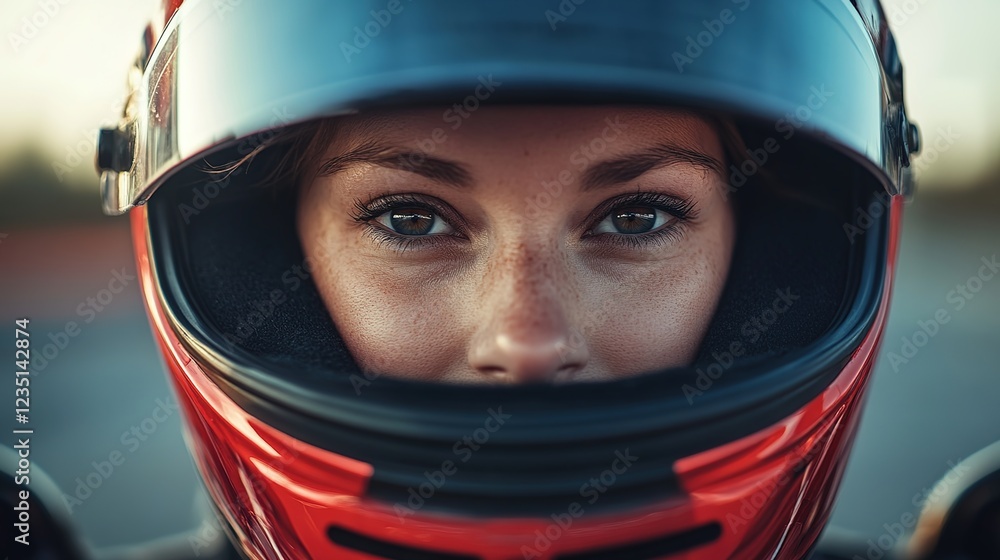 Close-up portrait of a race car driver wearing a helmet Close-up portrait of a race car driver wearing a helmet
