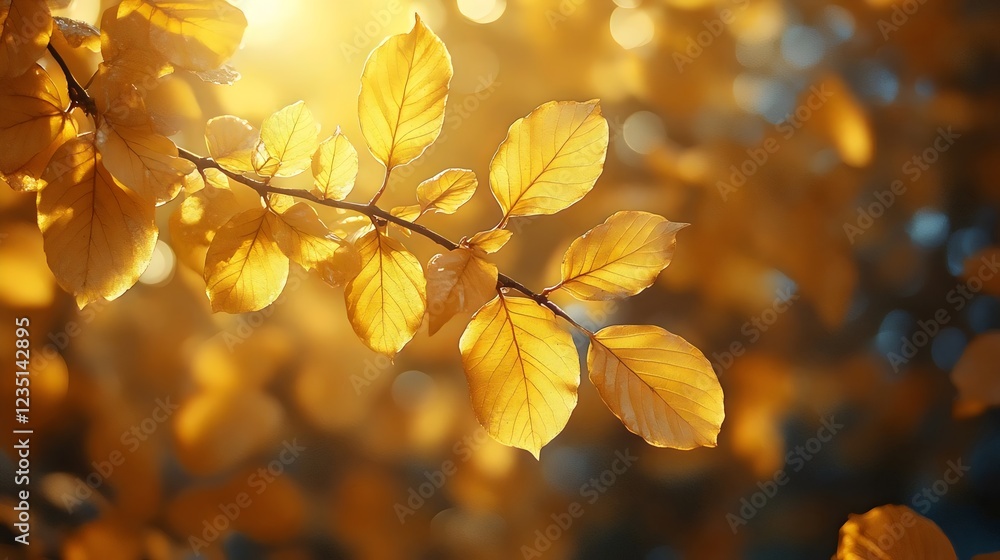 A branch with yellow leaves is in the sun A branch with yellow leaves is in the sun