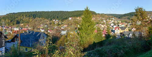 View from St. Nicholas Church towards northeastern hill, Skhidnytsia, Ukraine. photo