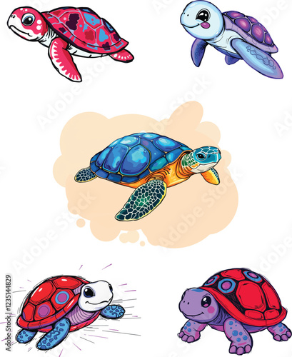 Colorful Cartoon Turtles with Unique Designs 