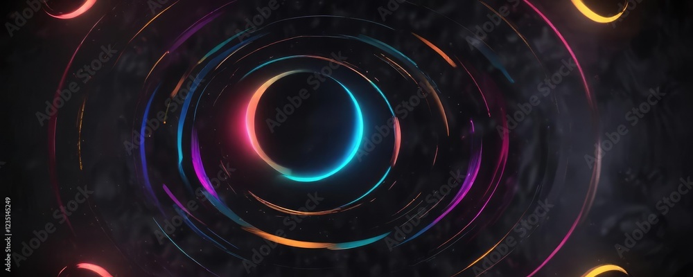 Obraz premium Dark background with multiple round shapes and vibrant colours creating a mesmerizing effect, creative representation, optical illusion, artistic interpretation
