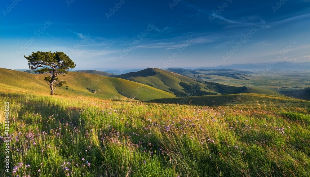 Fototapeta premium Vast grasslands create a sense of adventure. 