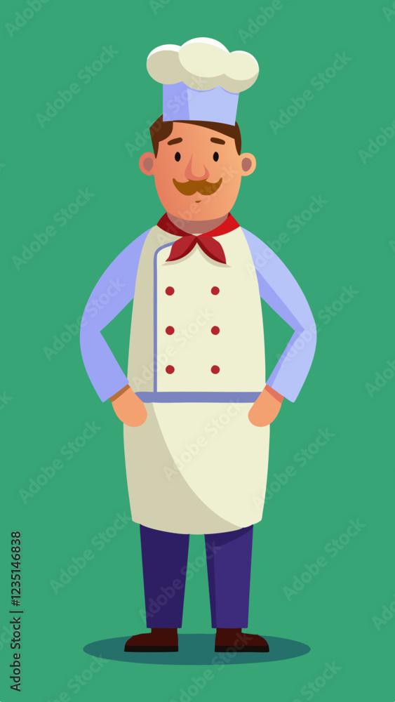Baker standing proudly in a chef uniform against a green background Baker standing proudly in a chef uniform against a green background
