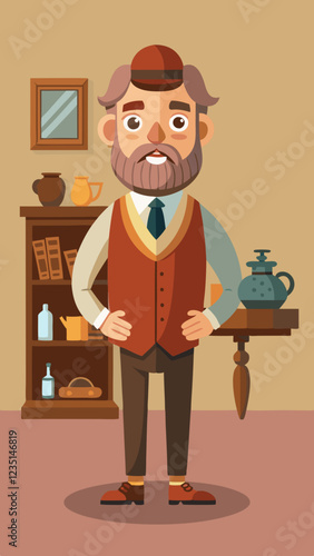 Antiques Dealer smiling in antique shop setting