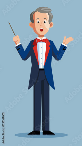 Choir Conductor conducting with enthusiasm against a blue background