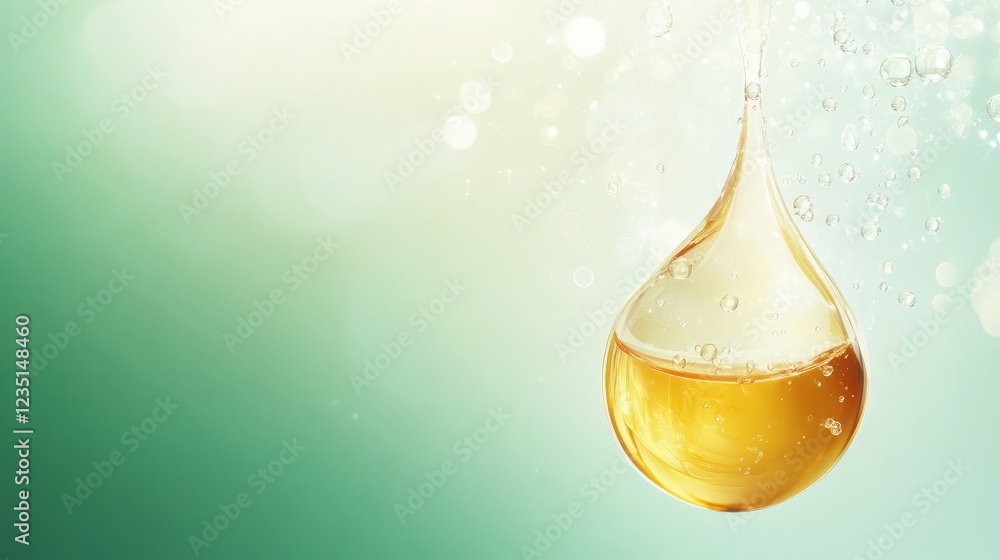 A conceptual vector illustration of a cosmetic serum drop, encapsulating skincare vitamins and collagen in a transparent bubble A conceptual vector illustration of a cosmetic serum drop, encapsulating skincare vitamins and collagen in a transparent bubble