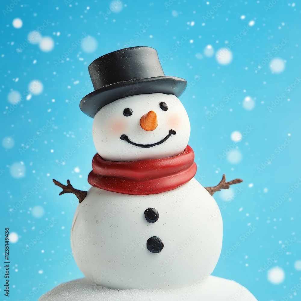 Snowman with red scarf and hat on blue background, 3d render Snowman with red scarf and hat on blue background, 3d render