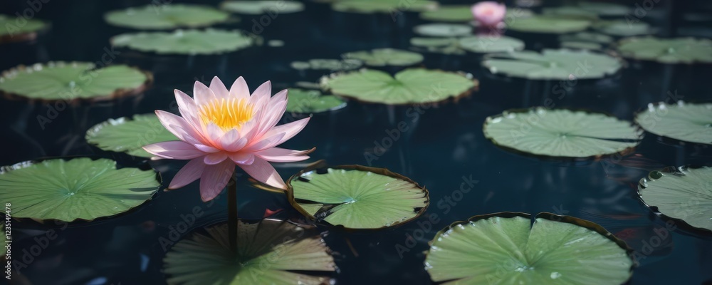 Delicate water lily pads with pink and blue hues , soothing, tones Delicate water lily pads with pink and blue hues , soothing, tones