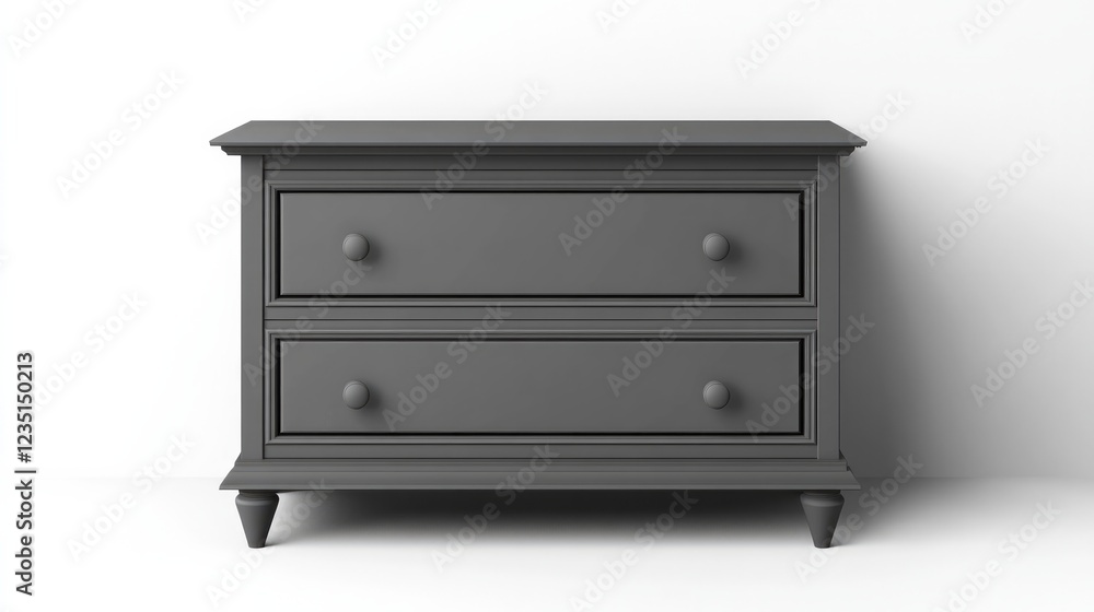 A modern grey chest of drawers isolated on a white background A modern grey chest of drawers isolated on a white background