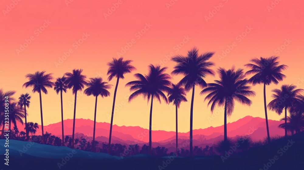 A scenic outdoor view of palm trees with a stylized color toning effect A scenic outdoor view of palm trees with a stylized color toning effect