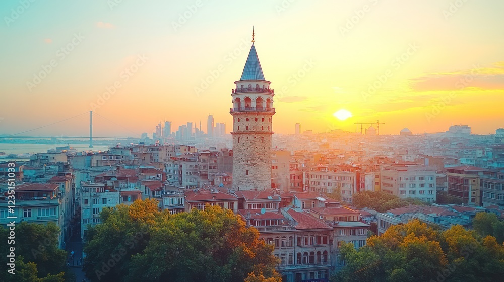 Fototapeta premium Istanbul Galata Tower Sunrise Cityscape (1)