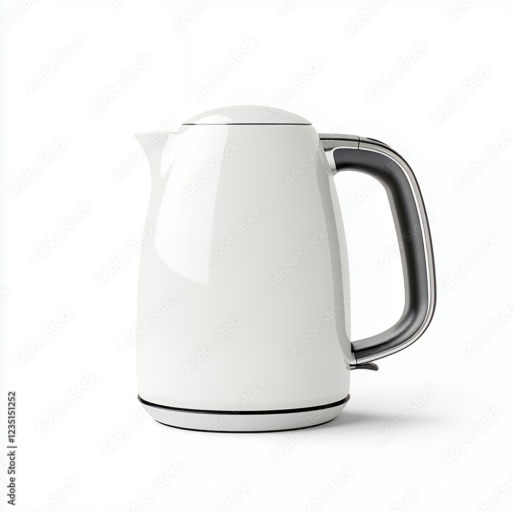 White Electric Kettle with Gray Handle on White Background White Electric Kettle with Gray Handle on White Background