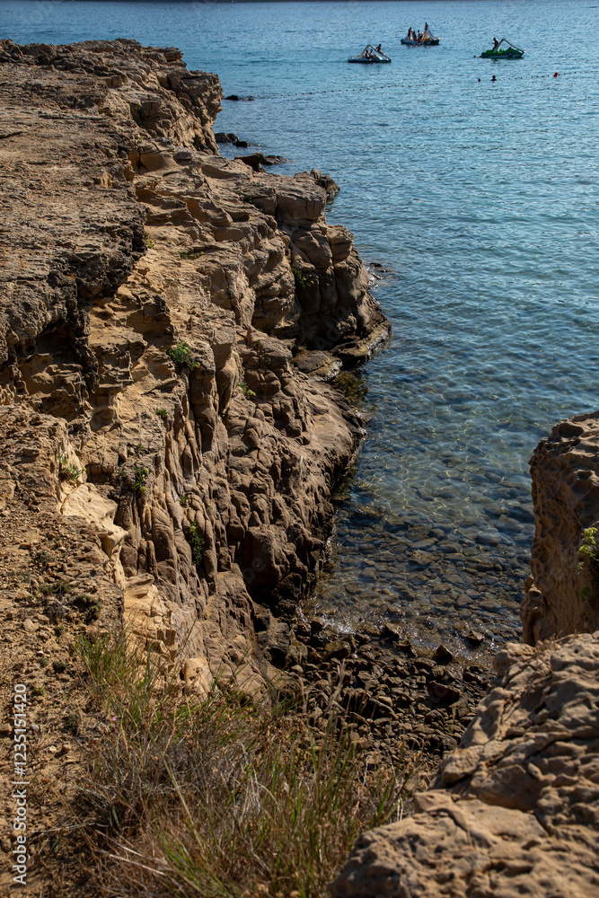 View of scenic landscape with rocks and sea on the Adriatic Sea, Croatia.