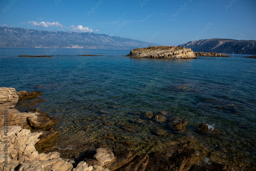 View of scenic landscape with rocks and sea on the Adriatic Sea, Croatia