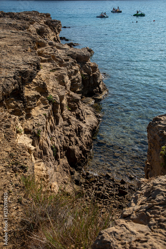 View of scenic landscape with rocks and sea on the Adriatic Sea, Croatia.