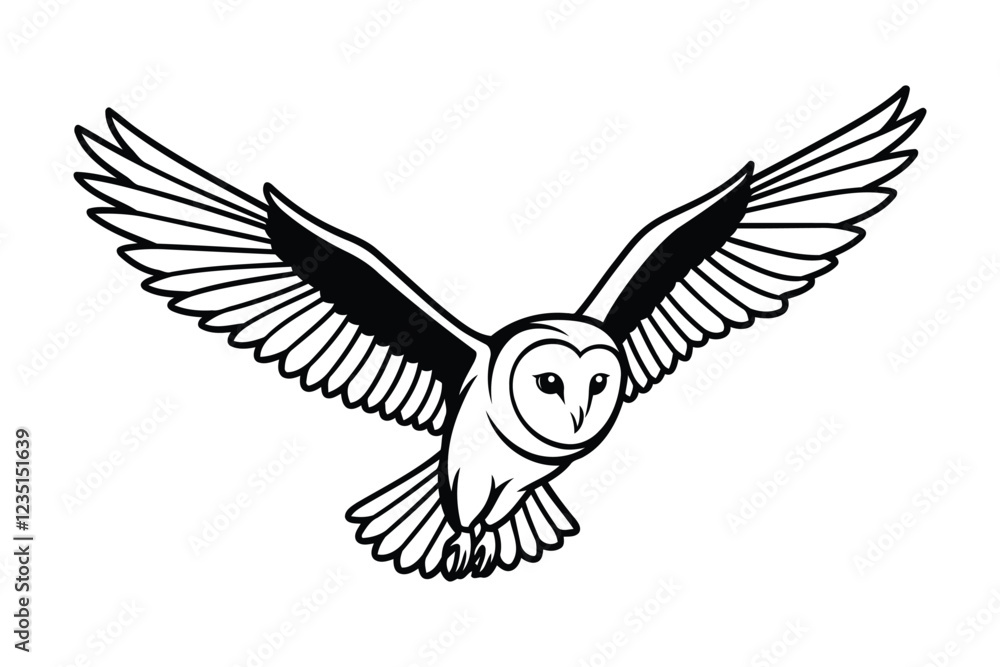 Fototapeta premium Fly line art cute Owl Bird silhouette vector graphic clipart.