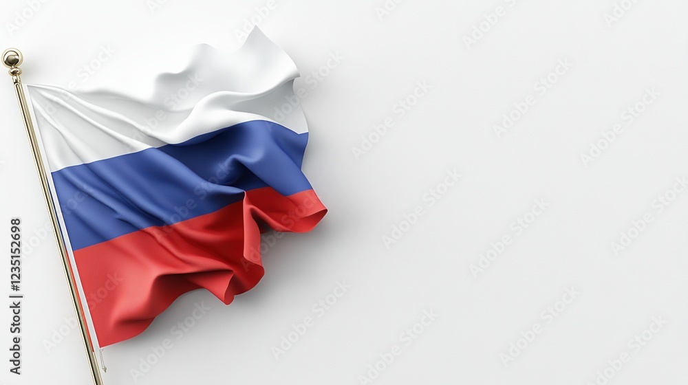 Fluttering Russia flag on a flagpole against a white background Fluttering Russia flag on a flagpole against a white background