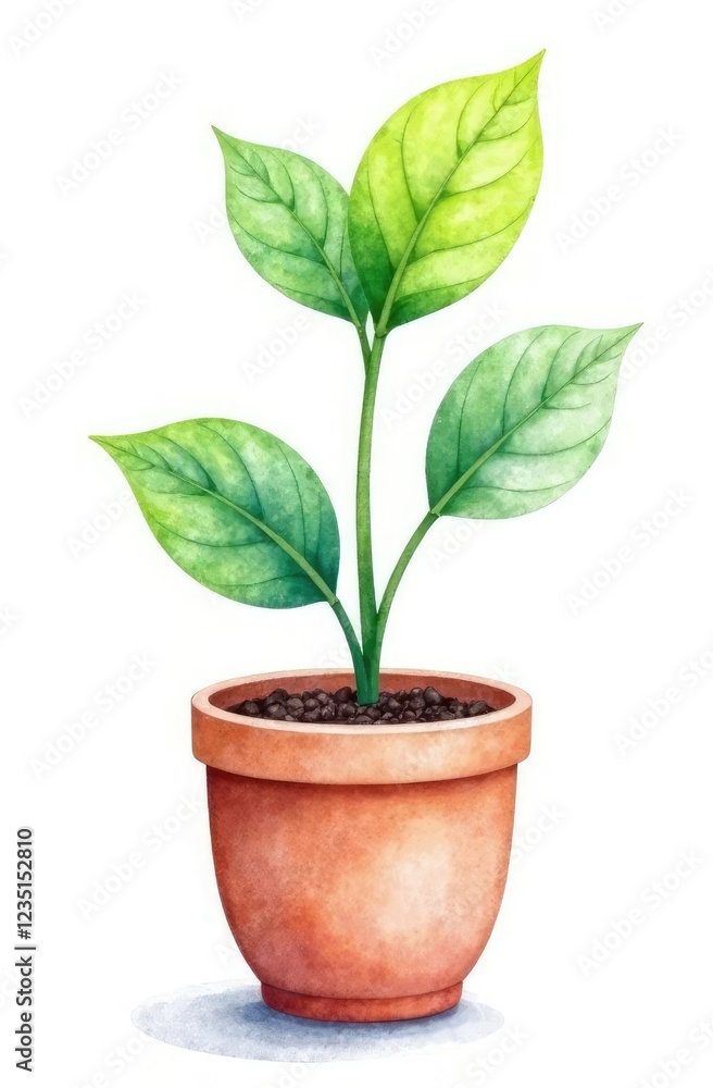 Ficus in a pot on a white background. Watercolor Ficus in a pot on a white background. Watercolor
