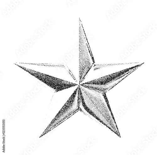 3D star with halftone stipple effect for grunge punk collage design. Vintage photocopy-style vector with grainy textures and noisy gradation dotwork, creating an edgy, raw aesthetic.