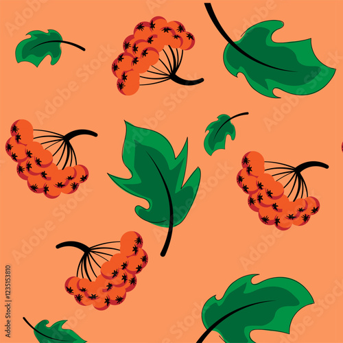 Rowan branches and leaves. Seamless pattern. Vector image.
