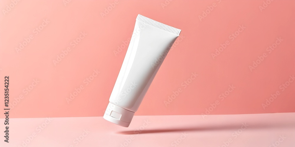 Floating blank skincare tube mockup against a soft pink background. Ideal for beauty product branding, marketing materials, and cosmetic advertising. Floating blank skincare tube mockup against a soft pink background. Ideal for beauty product branding, marketing materials, and cosmetic advertising.