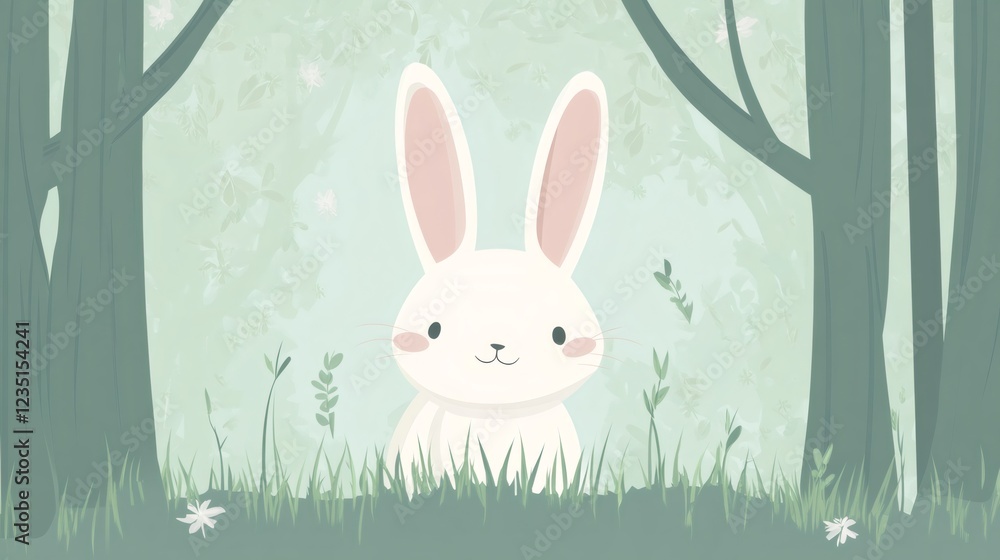 Cute white easter bunny hiding in the forest Cute white easter bunny hiding in the forest