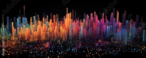 Vibrant Digital Metropolis: A 3D Render of a Futuristic Cityscape