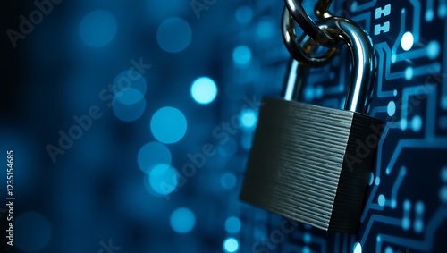 padlock  silver chain  circuit board background