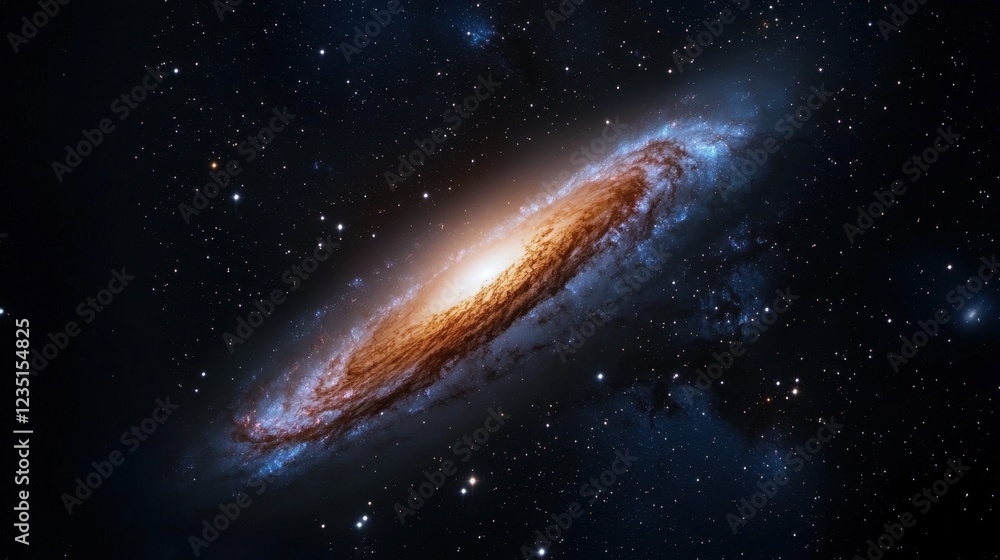 Fototapeta premium A stunning view of a spiral galaxy in the depths of space displays vibrant colors and intricate structures, surrounded by countless stars and cosmic dust
