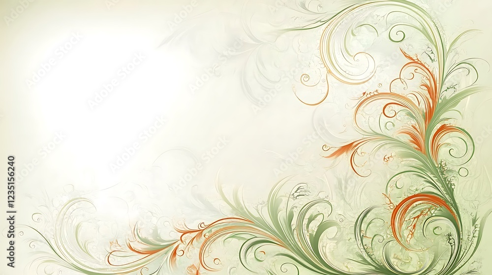 Elegant Green and Orange Floral Swirls Design Elegant Green and Orange Floral Swirls Design