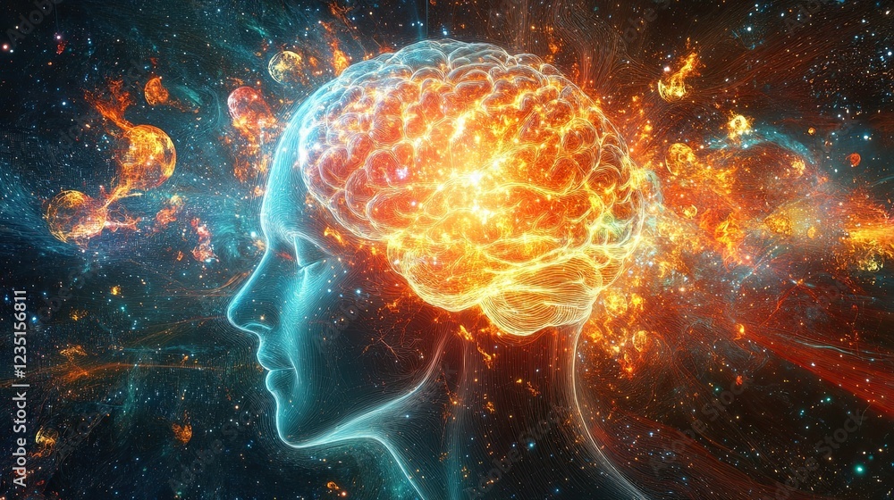 Abstract representation of the human brain with artificial intelligence in a scientific context. Abstract representation of the human brain with artificial intelligence in a scientific context.
