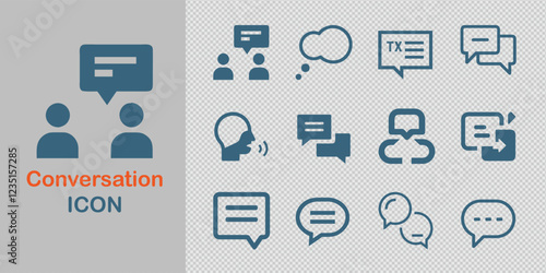 Conversation Icon Set offers a variety of visual tools for representing communication, discussions, chats, and dialogues in business, social media, and other communication platforms