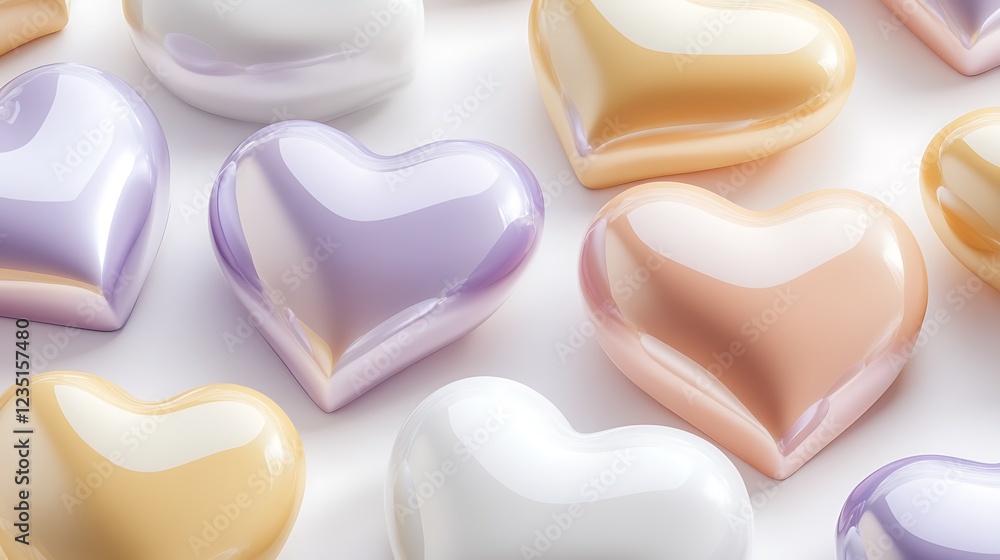 Obraz premium Glossy Heart Shapes in Pastel Colors