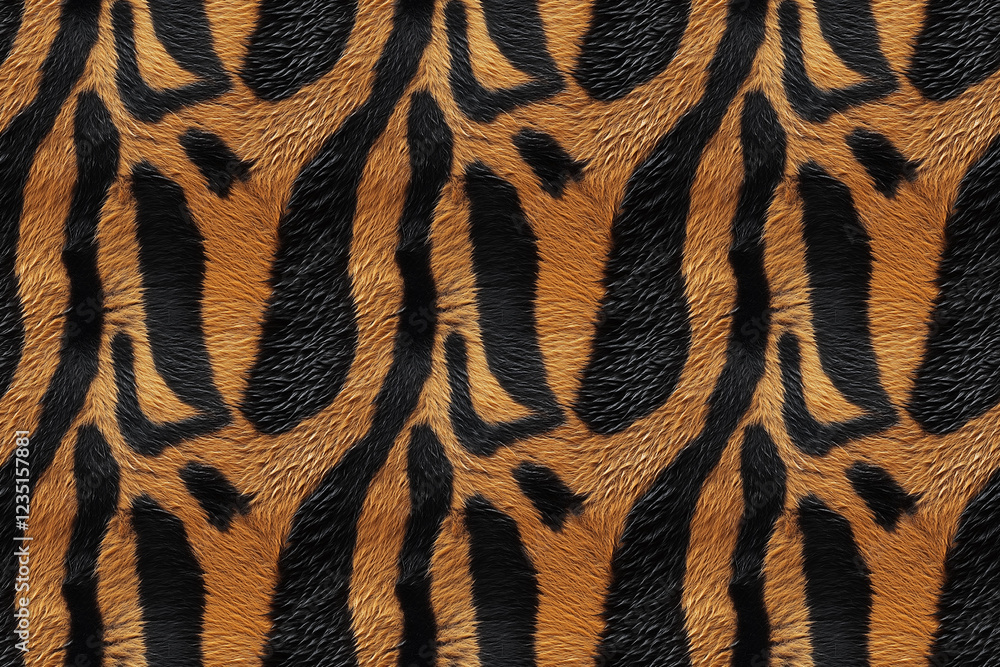 Fluffy Tiger Fur Seamless Pattern, Realistic Style, Orange and Black Stripes, Animal Texture Design Fluffy Tiger Fur Seamless Pattern, Realistic Style, Orange and Black Stripes, Animal Texture Design