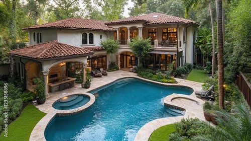 Wallpaper Mural Aerial view of a luxurious backyard featuring a swimming pool Torontodigital.ca