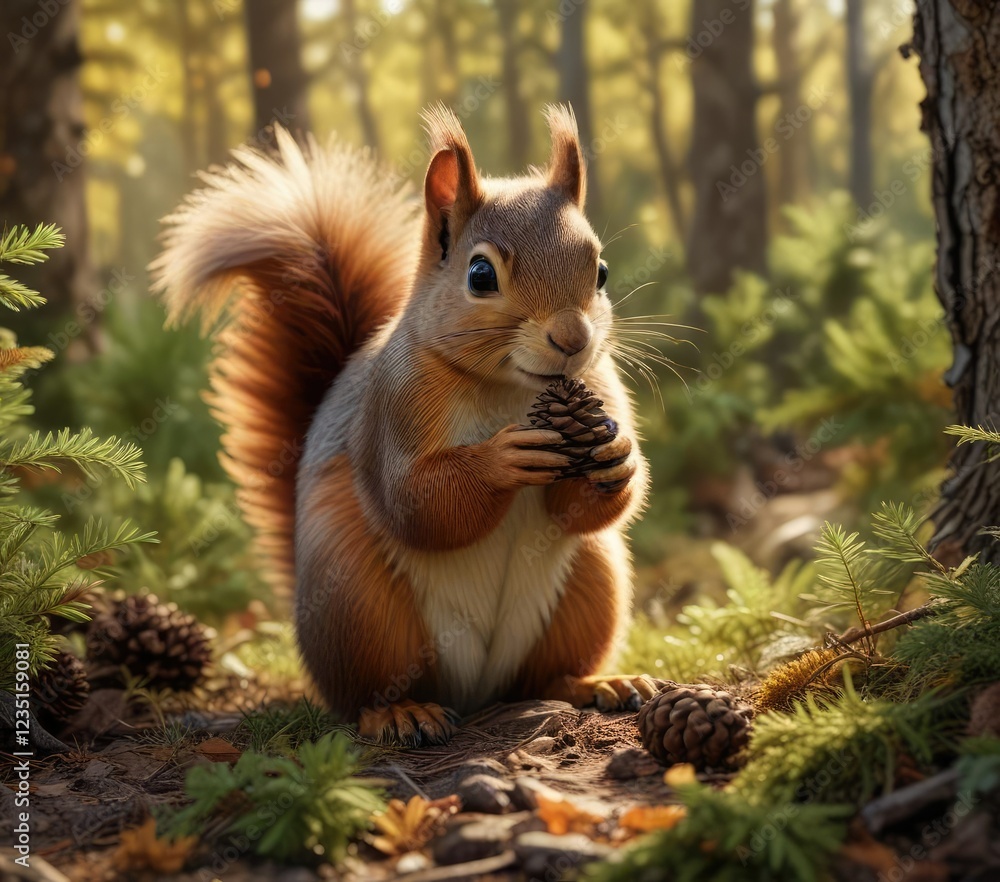 endearing squirrel clutches a small pine cone as it scurries through the crunchy autumn underbrush, outdoor photography, forest floor endearing squirrel clutches a small pine cone as it scurries through the crunchy autumn underbrush, outdoor photography, forest floor