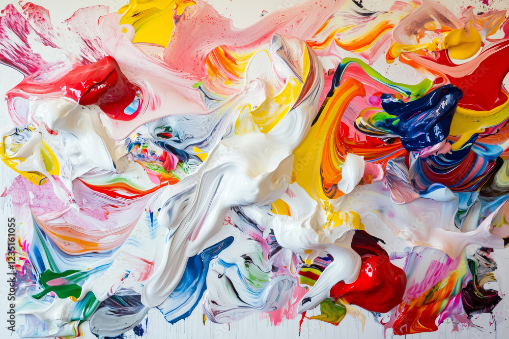 Fototapeta premium Vibrant Abstract Painting with Swirling Colors and Dynamic Textu