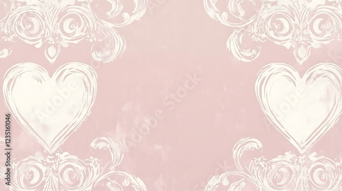 Pink Background With White Hearts And Floral Designs